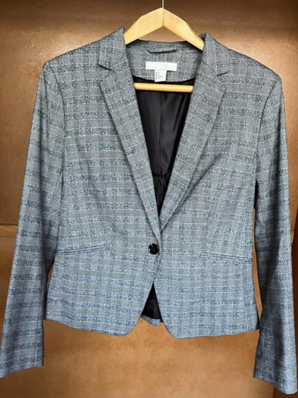 H&M Blazer Jacket Grey & White Checkered With A Button US Size 12